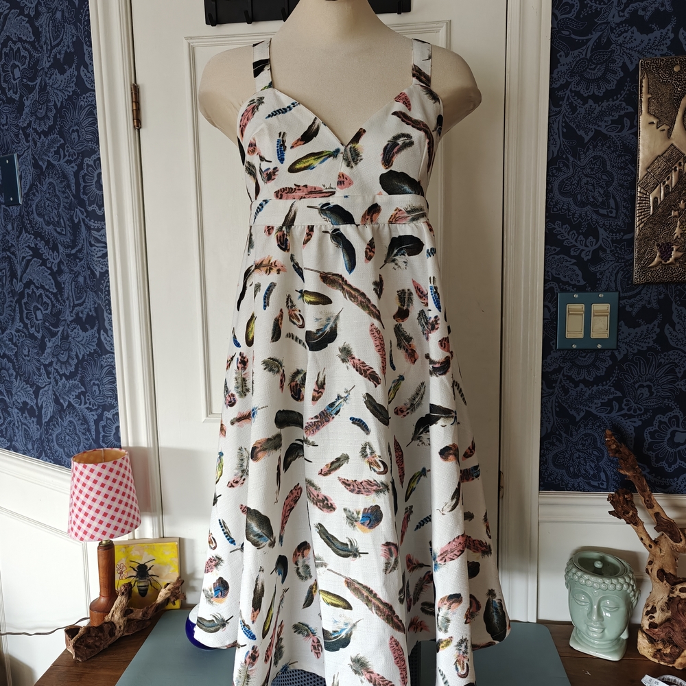 Feather print sleeveless summer midi dress - Sz Lg - beach, resort
